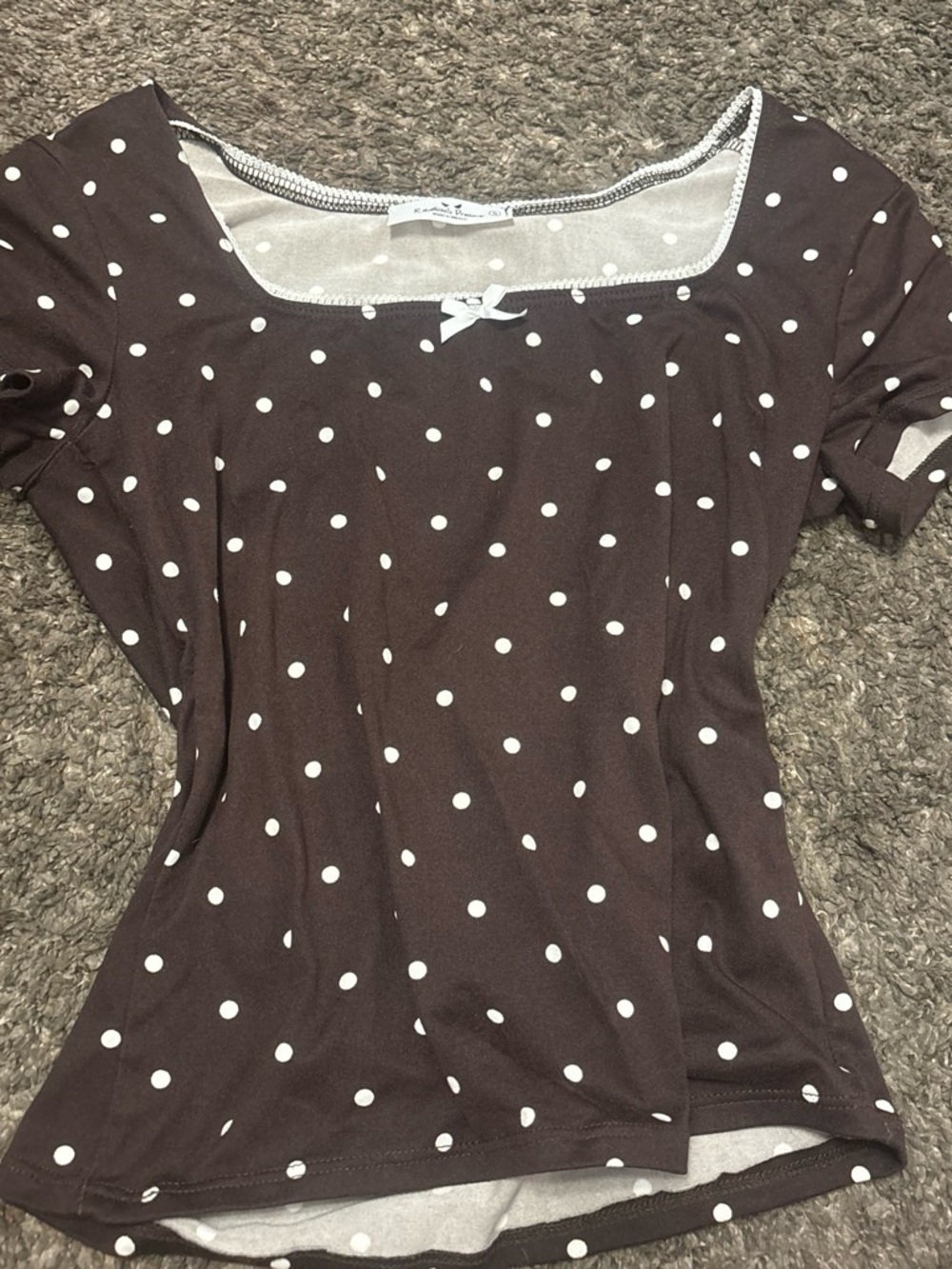 Polka Dot Brown Crop Top with Bow Detail